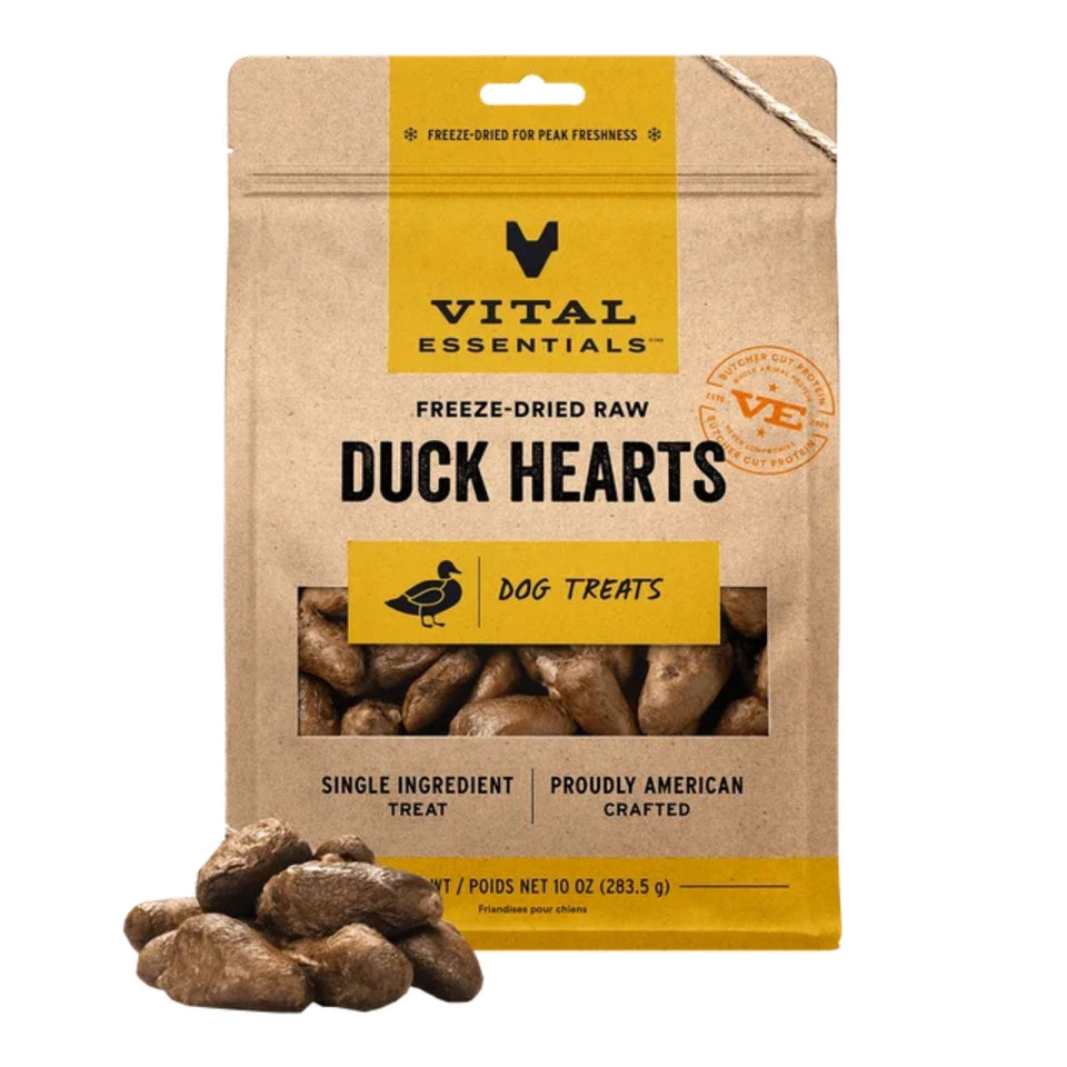 Vital Essentials Dog Freeze Dried Raw Grain Free Duck Hearts Treats 10oz.