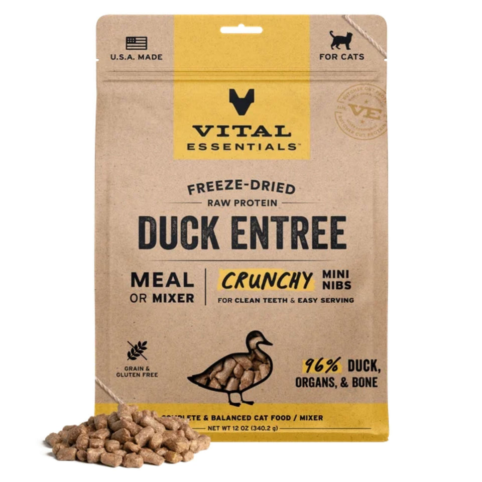 Vital Essentials Cat Freeze-Dried Raw GF Duck Entree Mini Nibs 12 oz