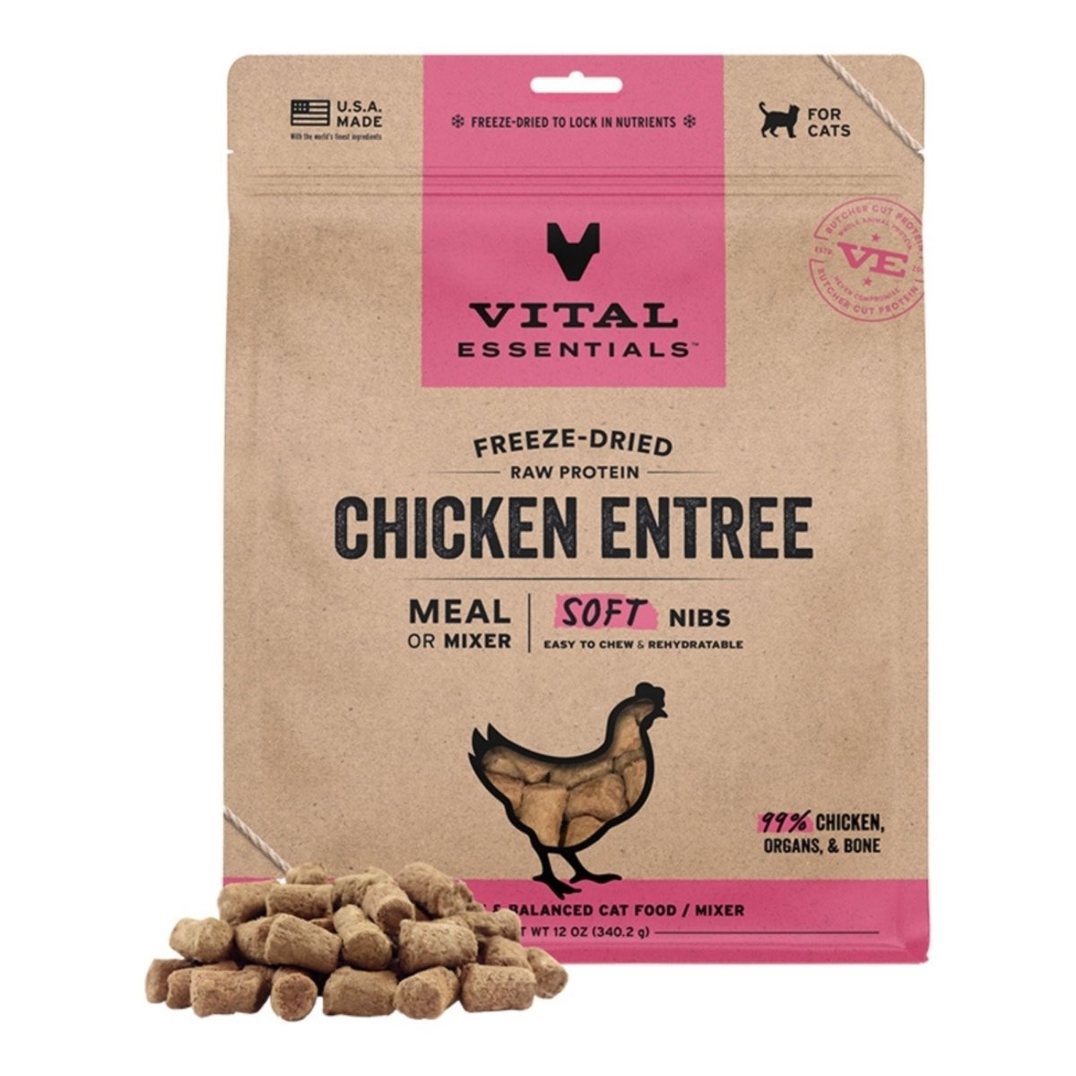Vital Essentials Cat Freeze - Dried Raw Grain Free Chicken Entree & Mixer Soft Nibs 12oz. - Pets Perfect