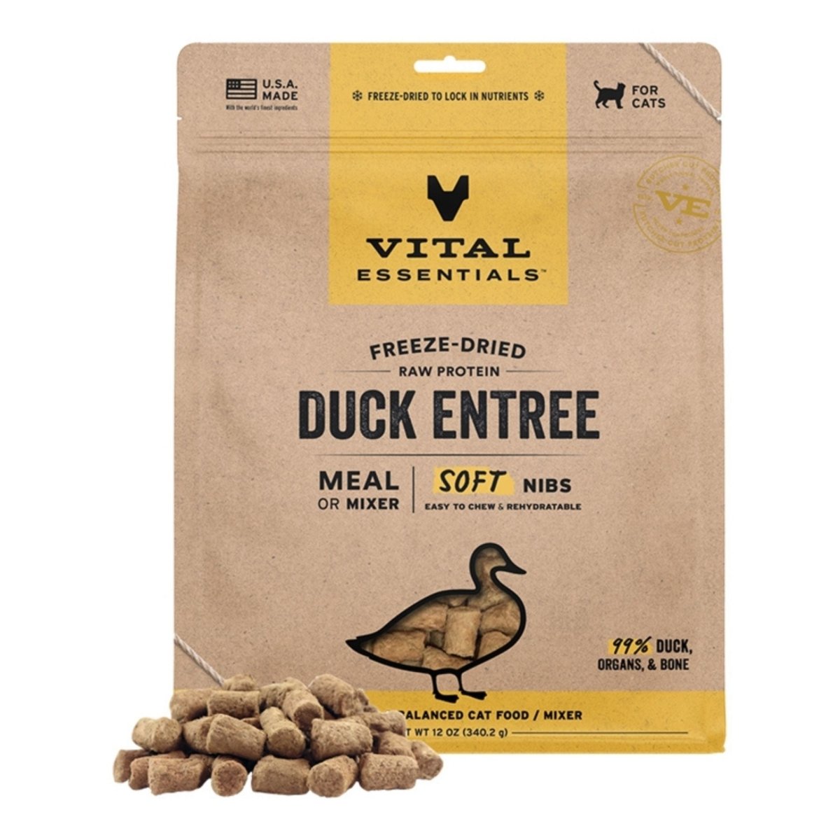 Vital Essentials Cat Freeze - Dried Raw Grain Free Duck Entree & Mixer Soft Nibs 12oz. - Pets Perfect