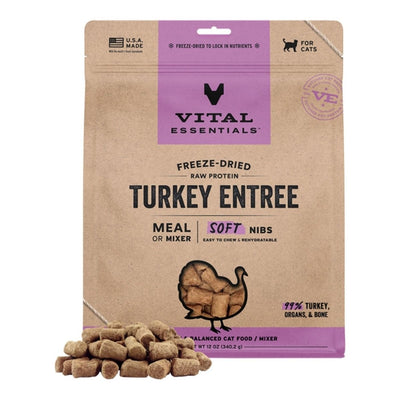 Vital Essentials Cat FD Raw GF Turkey Entree & Mixer Soft Nibs 12 oz