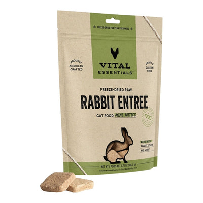 Vital Essentials Cat Freeze-Dried Raw Grain-Free Rabbit Entree Mini Patties, 3.75 oz