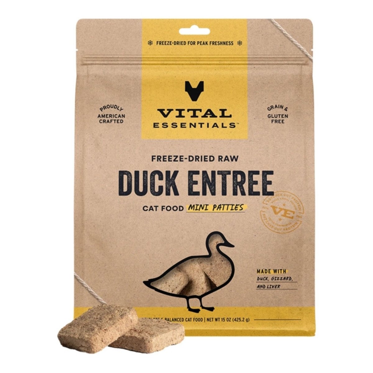 Vital Essentials Cat Freeze-Dried Raw Grain Free Duck Entree Mini Patties 15oz.