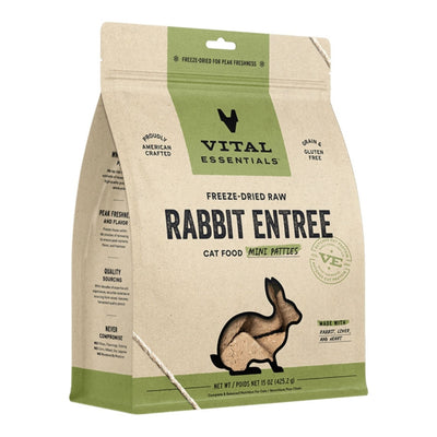 Vital Essentials Cat Freeze-Dried Raw Grain-Free Rabbit Mini Patties Entree, 15 oz
