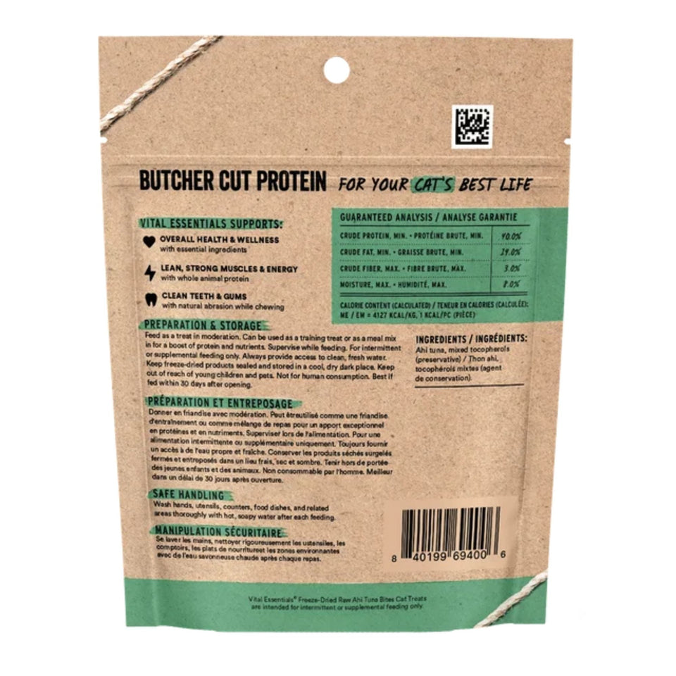 Vital Essentials Cat Freeze-Dried Grain-Free Ahi Tuna Bites Cat Treats 1.1 oz