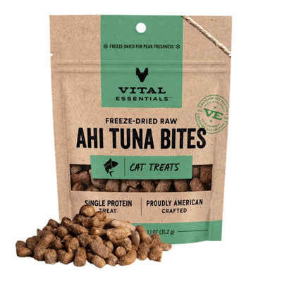 Vital Essentials Cat Freeze-Dried Grain-Free Ahi Tuna Bites Cat Treats 1.1 oz