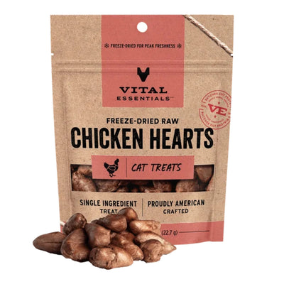 Vital Essentials Cat Freeze-Dried Grain-Free Chicken Hearts Cat Treats 0.8 oz