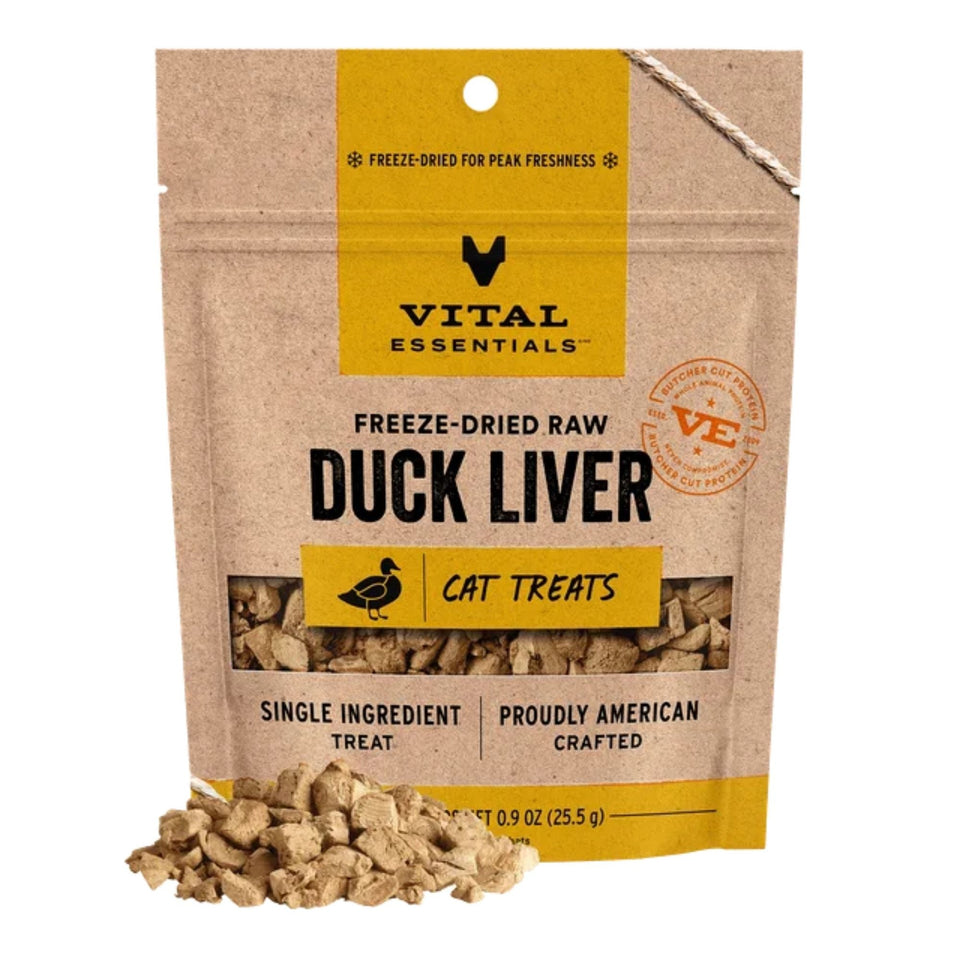 Vital Essentials Cat Freeze-Dried Grain-Free Duck Liver Cat Treats 0.9 oz