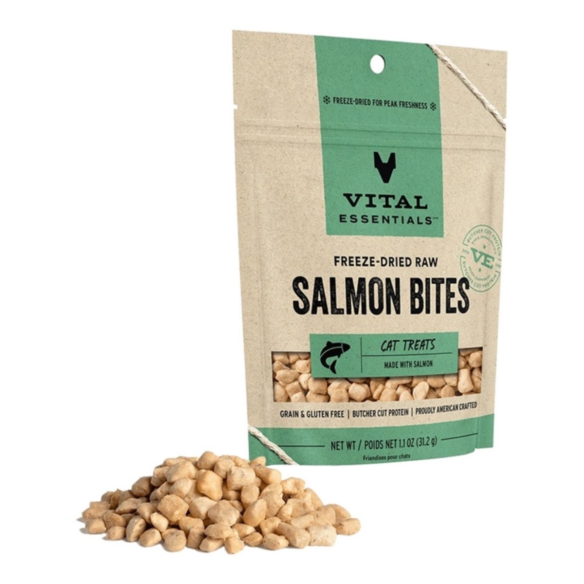 Vital Essentials Cat Freeze-Dried Grain Free Salmon Bites Treats 1.1oz.