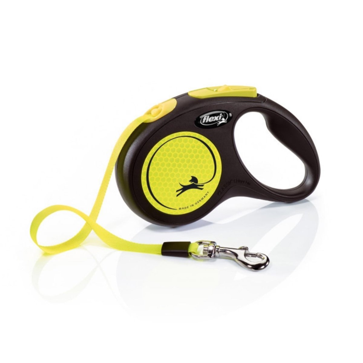 Flexi Classic Retractible Neon Reflective Tape Leash Black/Neon Yellow, 1ea/SM, 16 ft - Pets Perfect