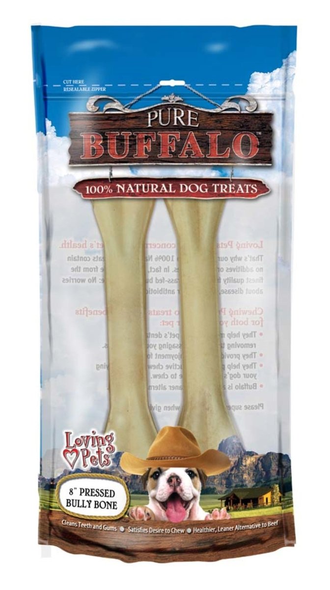 Loving Pets Buffalo Bully Bones – Long Lasting 8" | 2 Pk - Pets Perfect