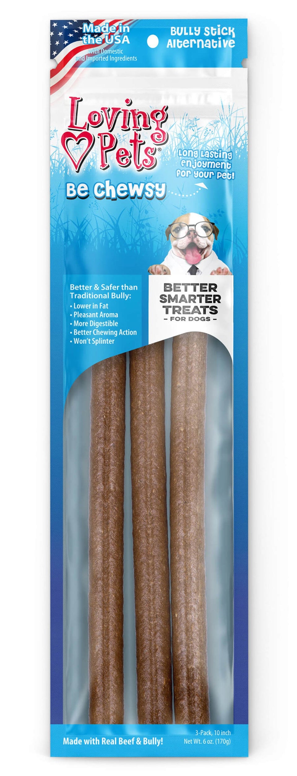Loving Pets Bullish Sticks - High Protein 10 in, 3-Pack