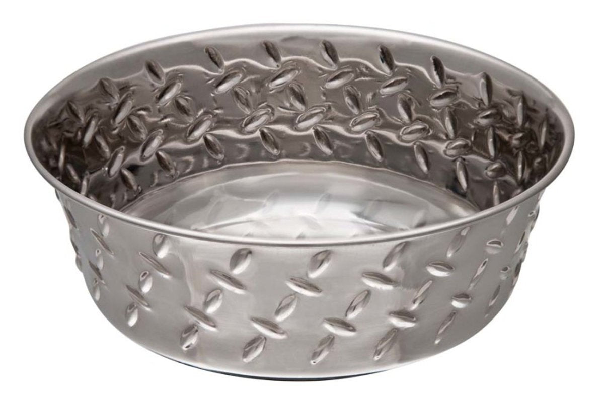 Loving Pets Diamond Plate Bowls with Non Skid Bottom Dog Dish Bowl Silver, 1ea/1 pt - Pets Perfect