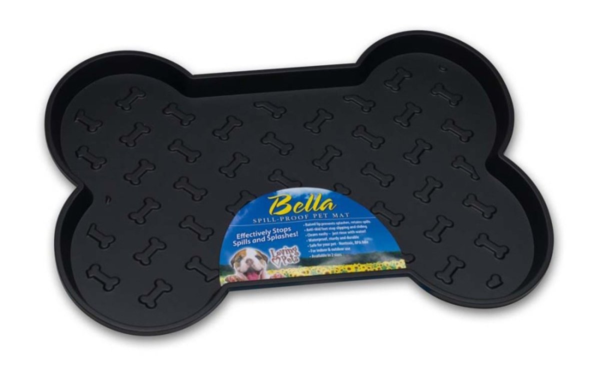 Loving Pets SpillProof Bone Shaped Dog Mat Black, 1ea/SM - Pets Perfect