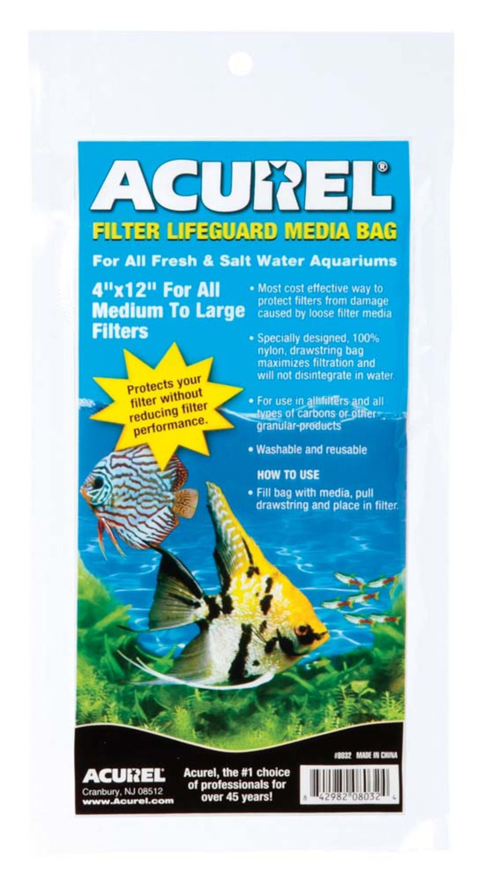 Acurel Aquarium Filter Lifeguard Media Bag, White, 4 in x 12 in