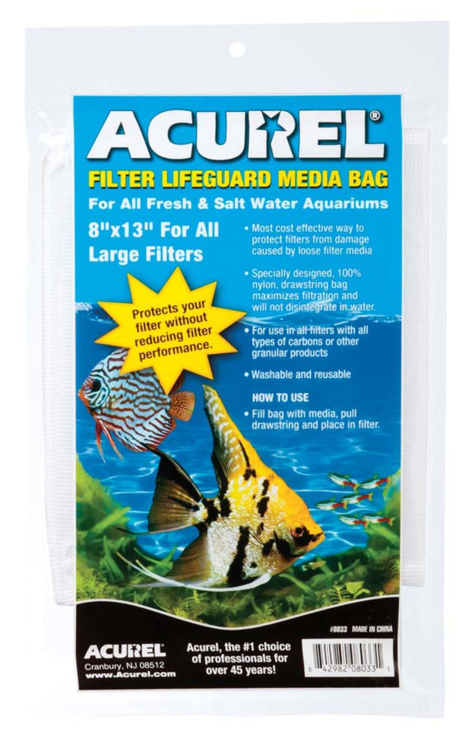 Acurel Aquarium Filter Lifeguard Media Bag, White, 8 in x 13 in