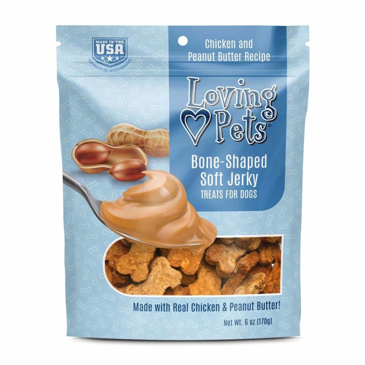 Loving Pets Bone - Shaped Soft Jerky Chicken Peanut Butter Dog Treats 6oz - Pets Perfect
