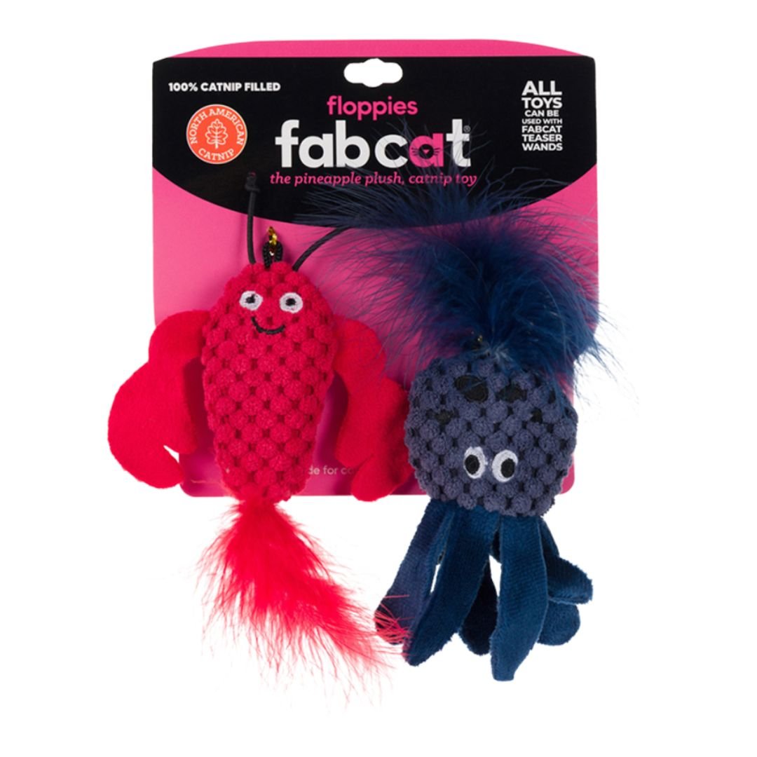 Fabcat Floppy Lobster + Octopus 2 Pack - Pets Perfect