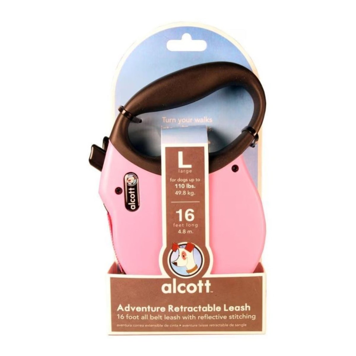 Alcott Adventure Retractable Belt Leash - Pink (Large, 16 ft) - Pets Perfect