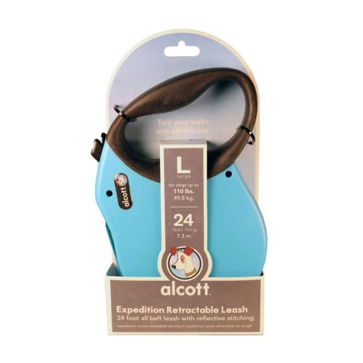 Alcott Expedition Retractable Belt Leash Blue Large - 24Ft - Pets Perfect