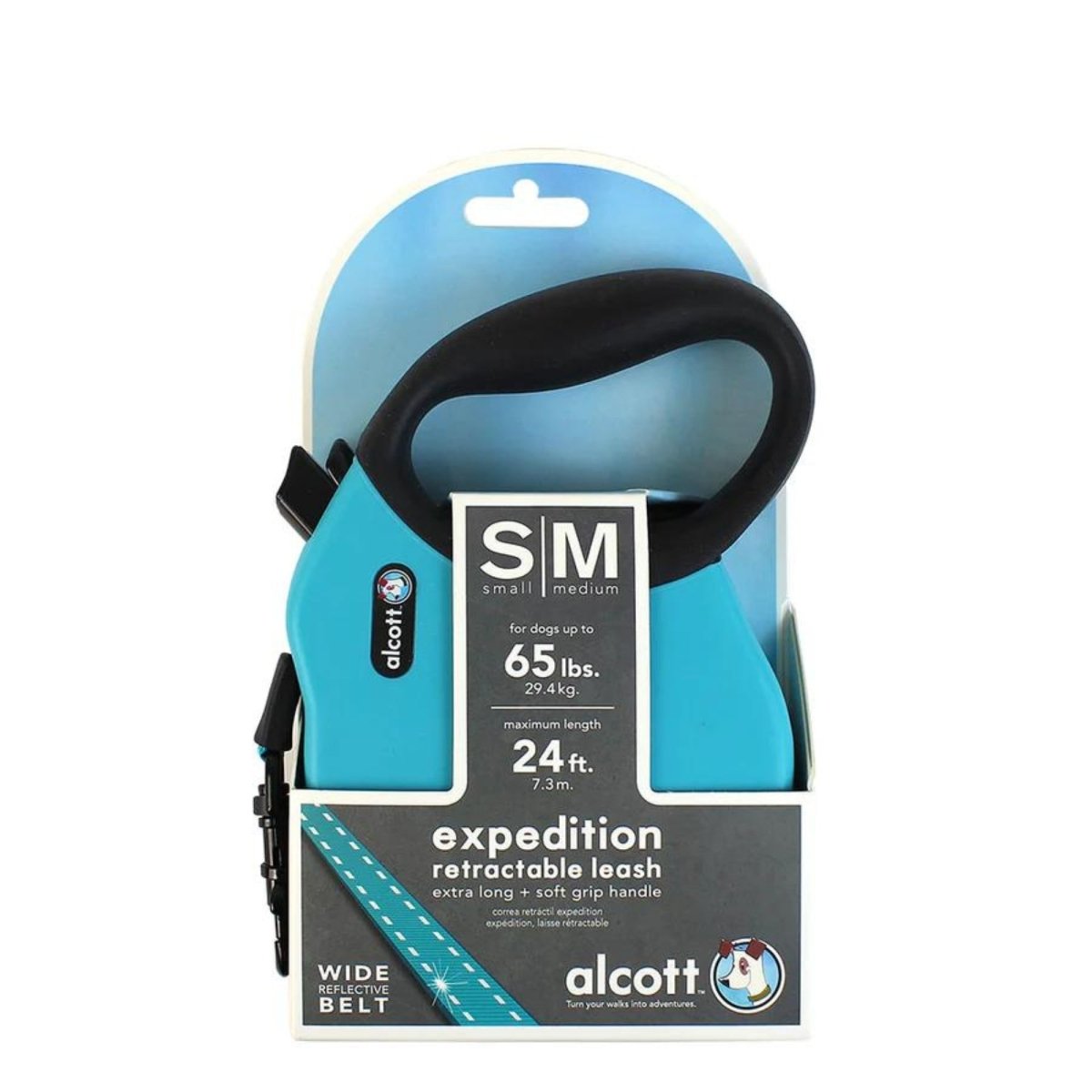 Alcott Expedition Retractable Belt Leash Blue Small/Medium - 24Ft - Pets Perfect