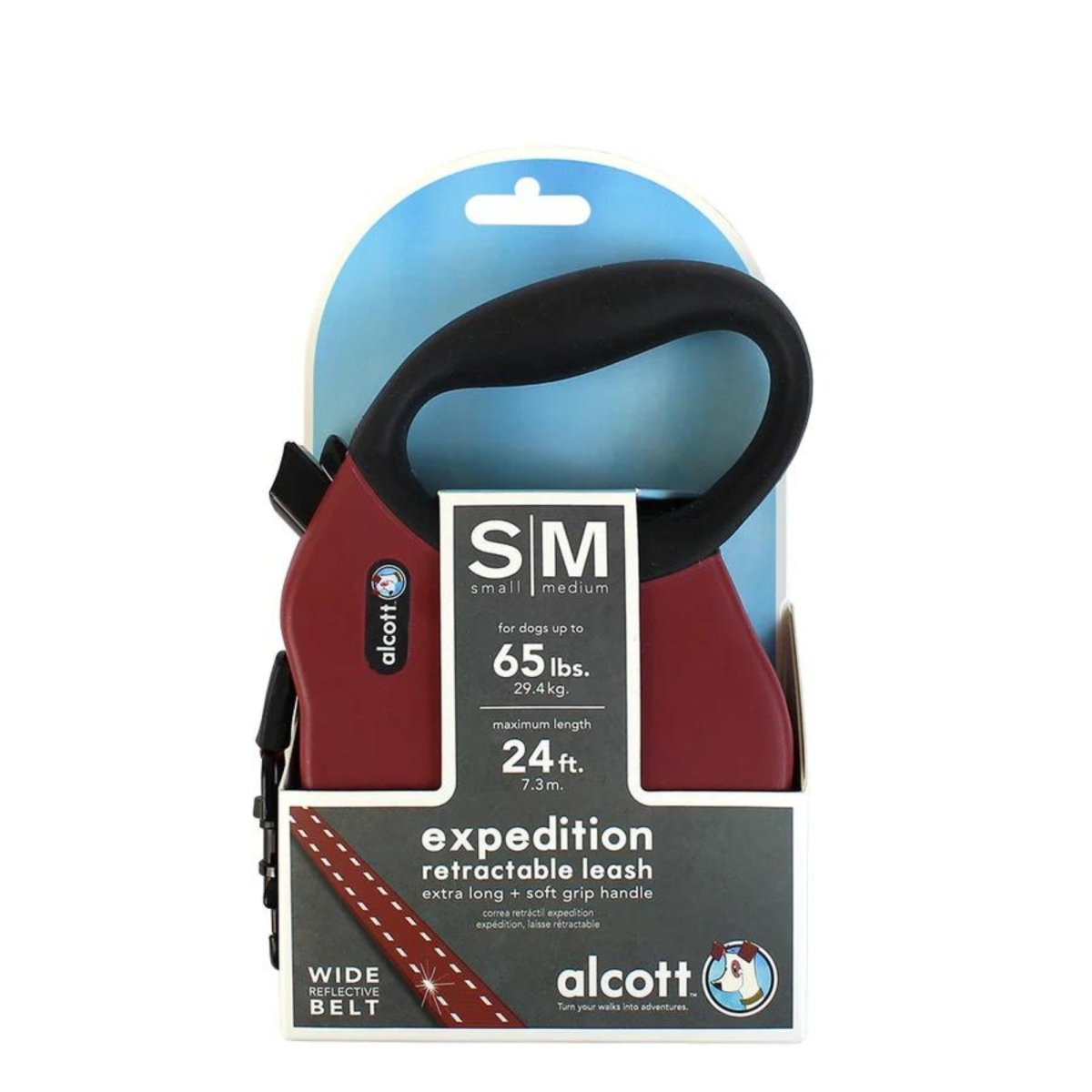 Alcott Expedition Retractable Belt Leash Red Small/Medium - 24Ft - Pets Perfect