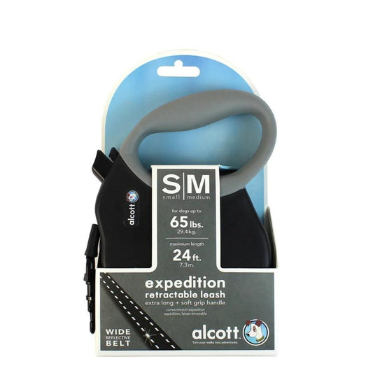 Alcott Expedition Retractable Belt Leash - Black (Small/Medium, 24 ft)