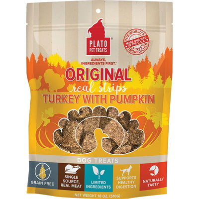 Plato Dog Strp Grain-Free Turkey Pumpkin 18 oz