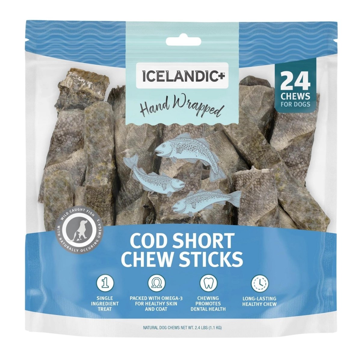 Icelandic Dog Cod Skin Chew Stick 5 Inch 24 Pack - Pets Perfect