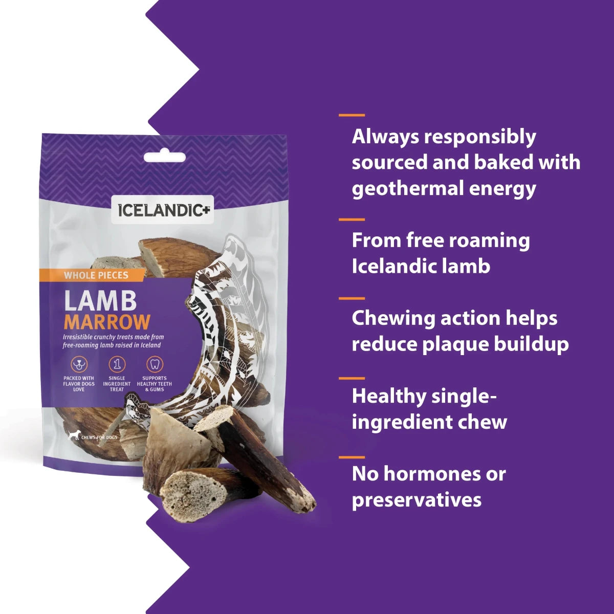 Icelandic+ Lamb Marrow Whole Pieces – Crunchy High Protein Dog Treat | 4.5 oz Bag - Pets Perfect