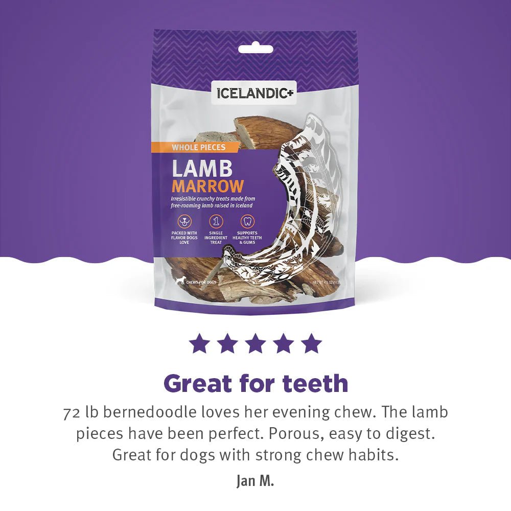 Icelandic+ Lamb Marrow Whole Pieces – Crunchy High Protein Dog Treat | 4.5 oz Bag - Pets Perfect