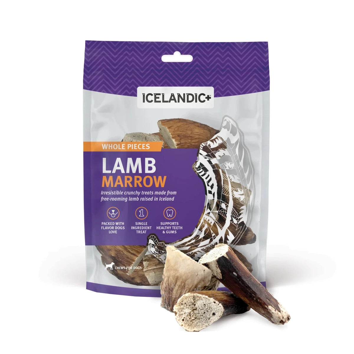 Icelandic+ Lamb Marrow Whole Pieces – Crunchy High Protein Dog Treat | 4.5 oz Bag - Pets Perfect