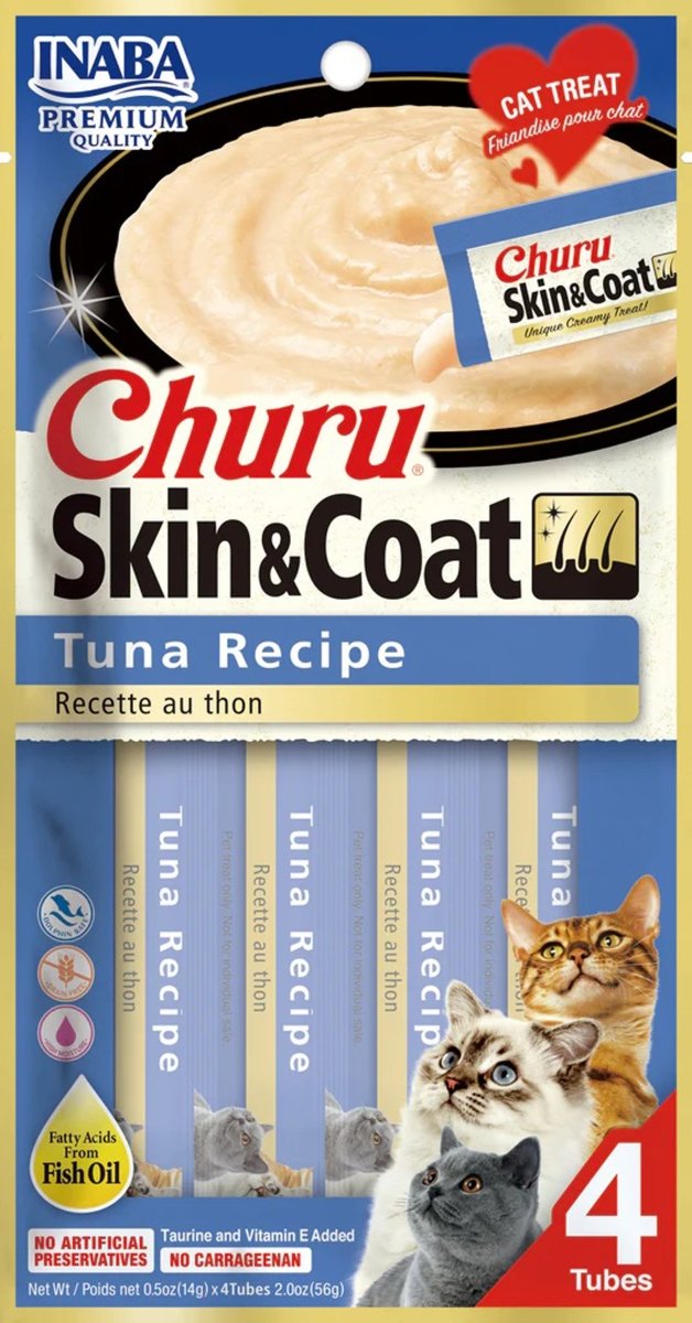 Inaba Cat Churu Purees Skin&Coat Tuna 2Oz/6Ct - Pets Perfect