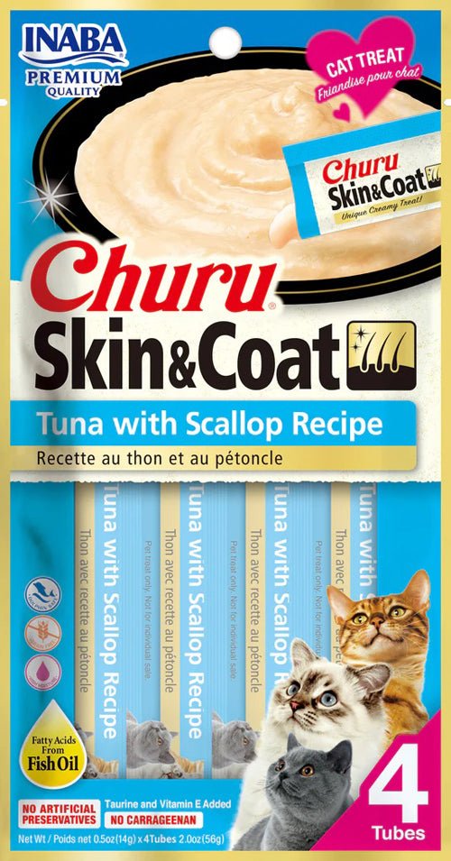 Inaba Cat Churu Puree Skin and Coat Tuna Scallop 2Oz - 6Ct - Pets Perfect