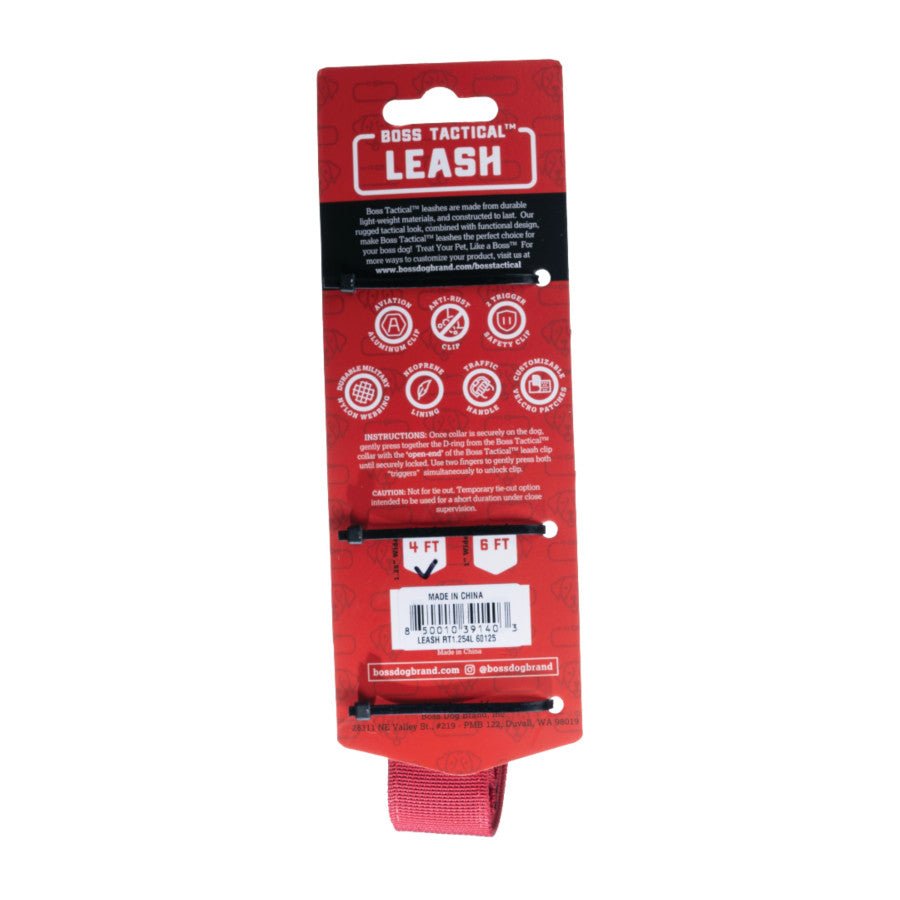Boss Dog Tactical Leash – Red, 1.25 in x 4 ft - Pets Perfect