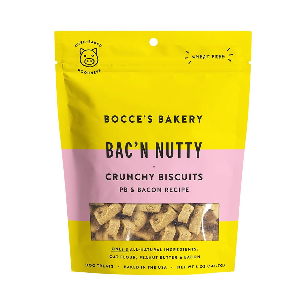 Bocces Bakery Everyday Bac'n Nutty Biscuits Crunchy Dog Treats 5oz. - Pets Perfect