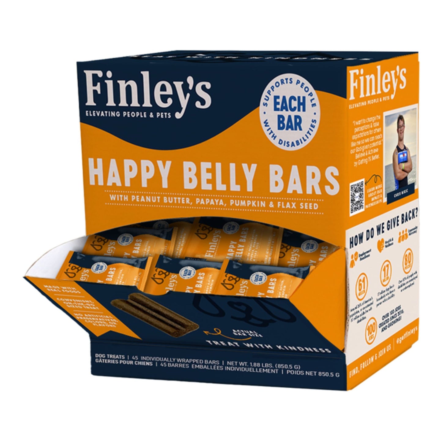 Finley's Dog Gravity Fed Carton of Single Wrap Happy Belly Benefit Bars 45Ct