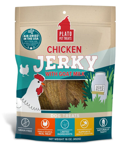 Plato Dog Jerky Chicken With Goat's Milk, 16 oz - Pets Perfect