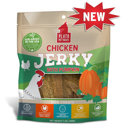 Plato Dog Jerky Chicken With Pumpkin, 7 oz - Pets Perfect