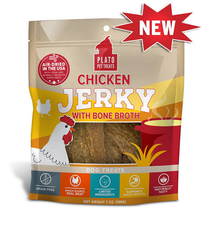 Plato Dog Jerky Chicken With Bone Broth, 7 oz