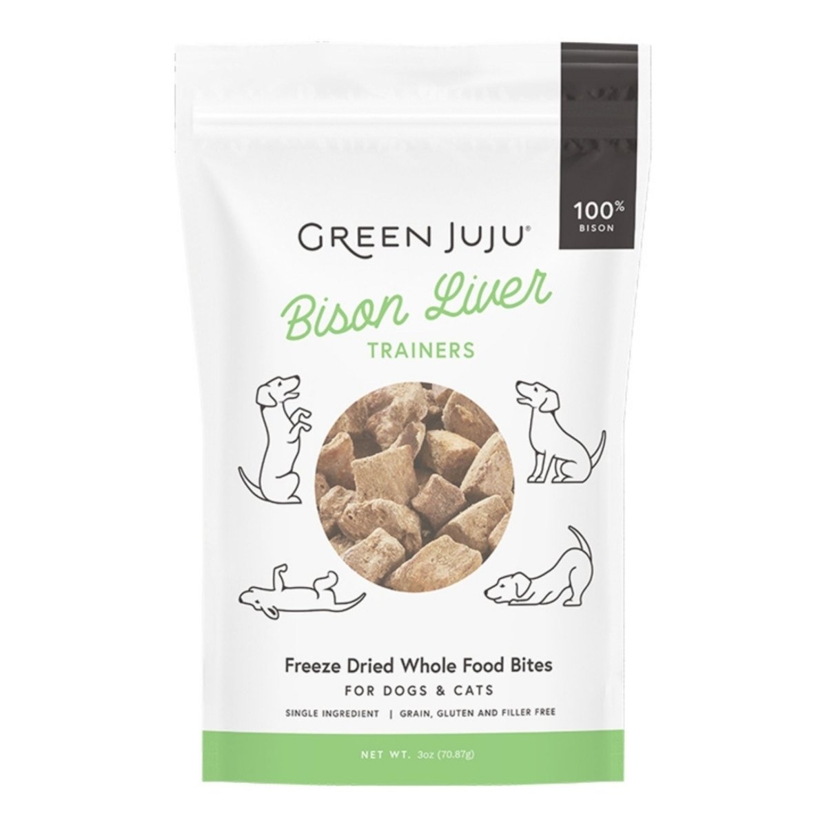 Green Juju Dog & Cat Freeze - Dried Grain Free Bison Trainers 3oz. - Pets Perfect