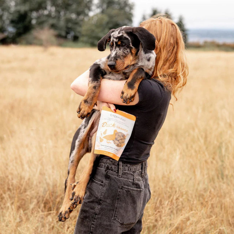Green Juju Dog & Cat Freeze-Dried Grain Free Whole Food Bite Duck Orange Toppers 3oz.