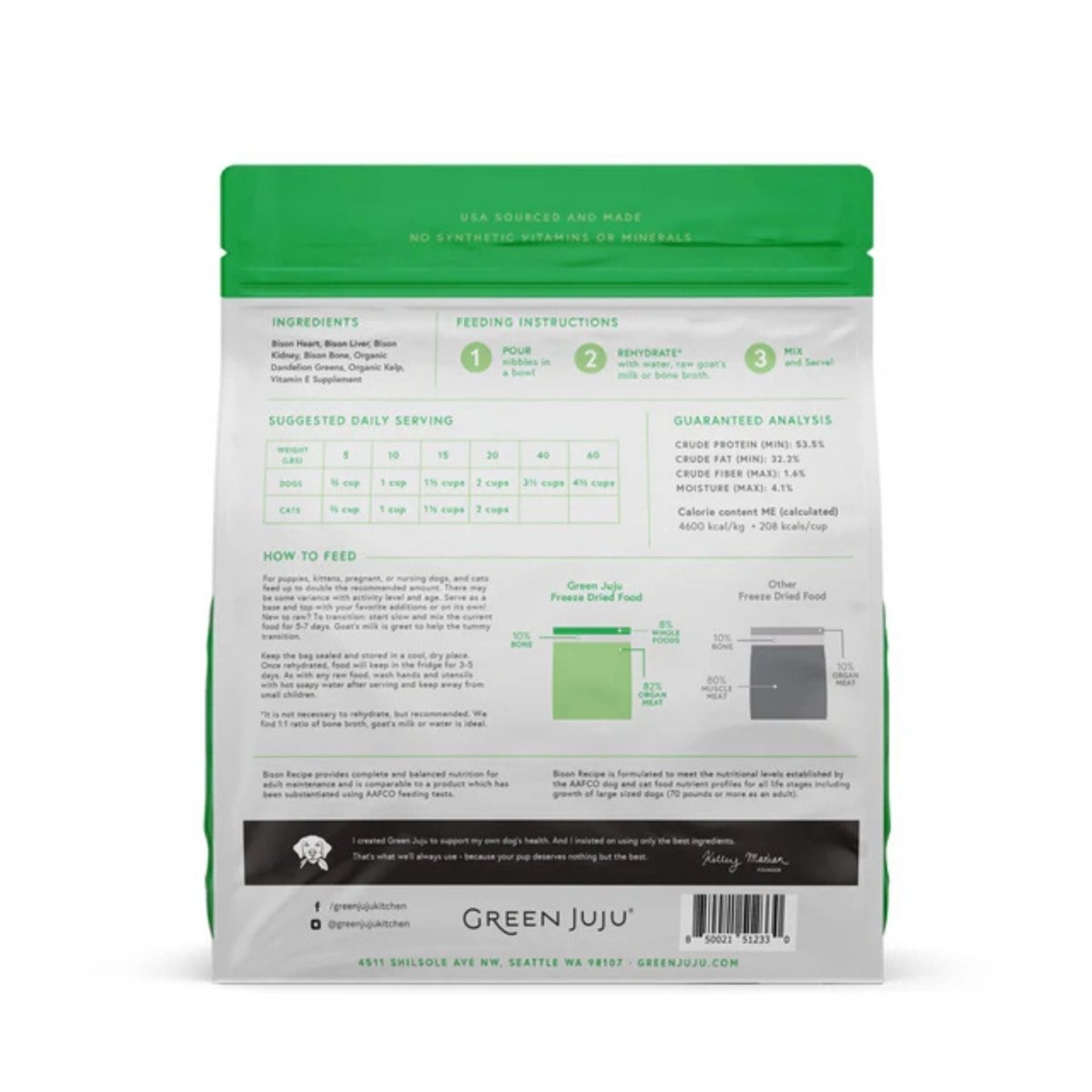 Green Juju Dog & Cat Freeze - Dried Raw Bison Diet 14oz - Pets Perfect