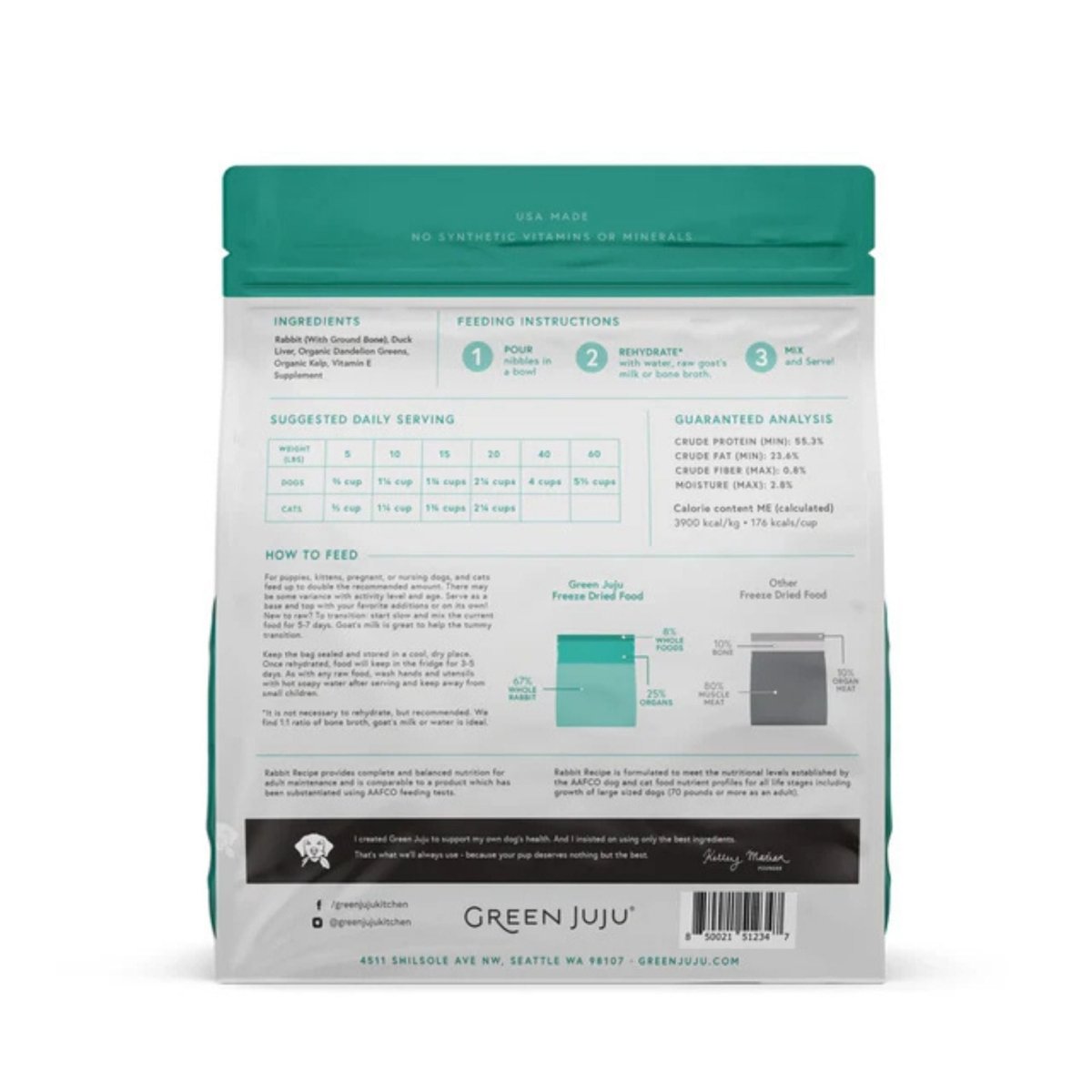 Green Juju Dog & Cat Freeze - Dried Grain Free Raw Limited Ingredient Diet Rabbit With Duck Liver 14oz. - Pets Perfect