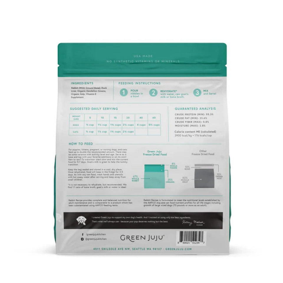 Green Juju Dog & Cat Freeze-Dried Grain Free Raw Limited Ingredient Diet Rabbit With Duck Liver 14oz.