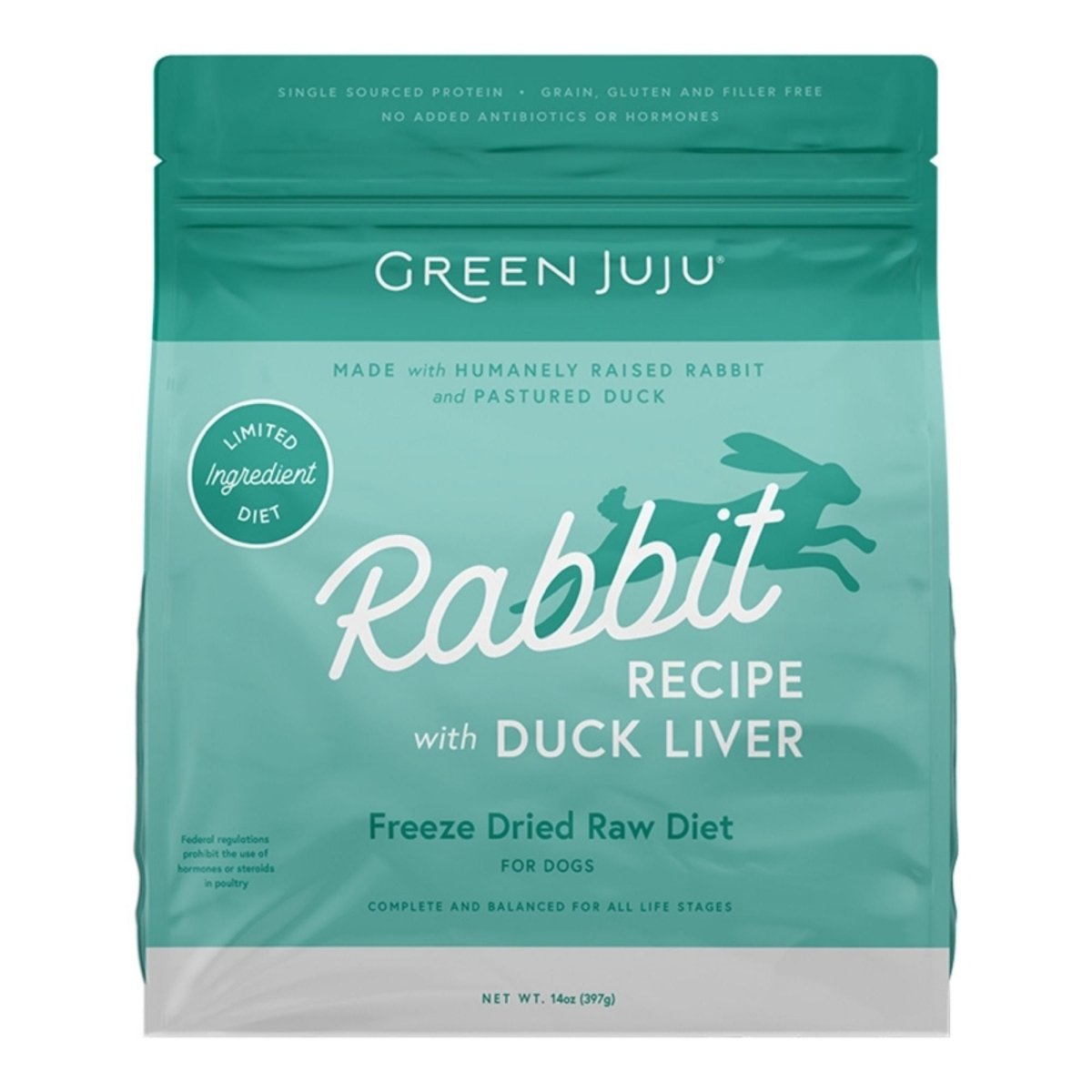 Green Juju Dog & Cat Freeze - Dried Grain Free Raw Limited Ingredient Diet Rabbit With Duck Liver 14oz. - Pets Perfect