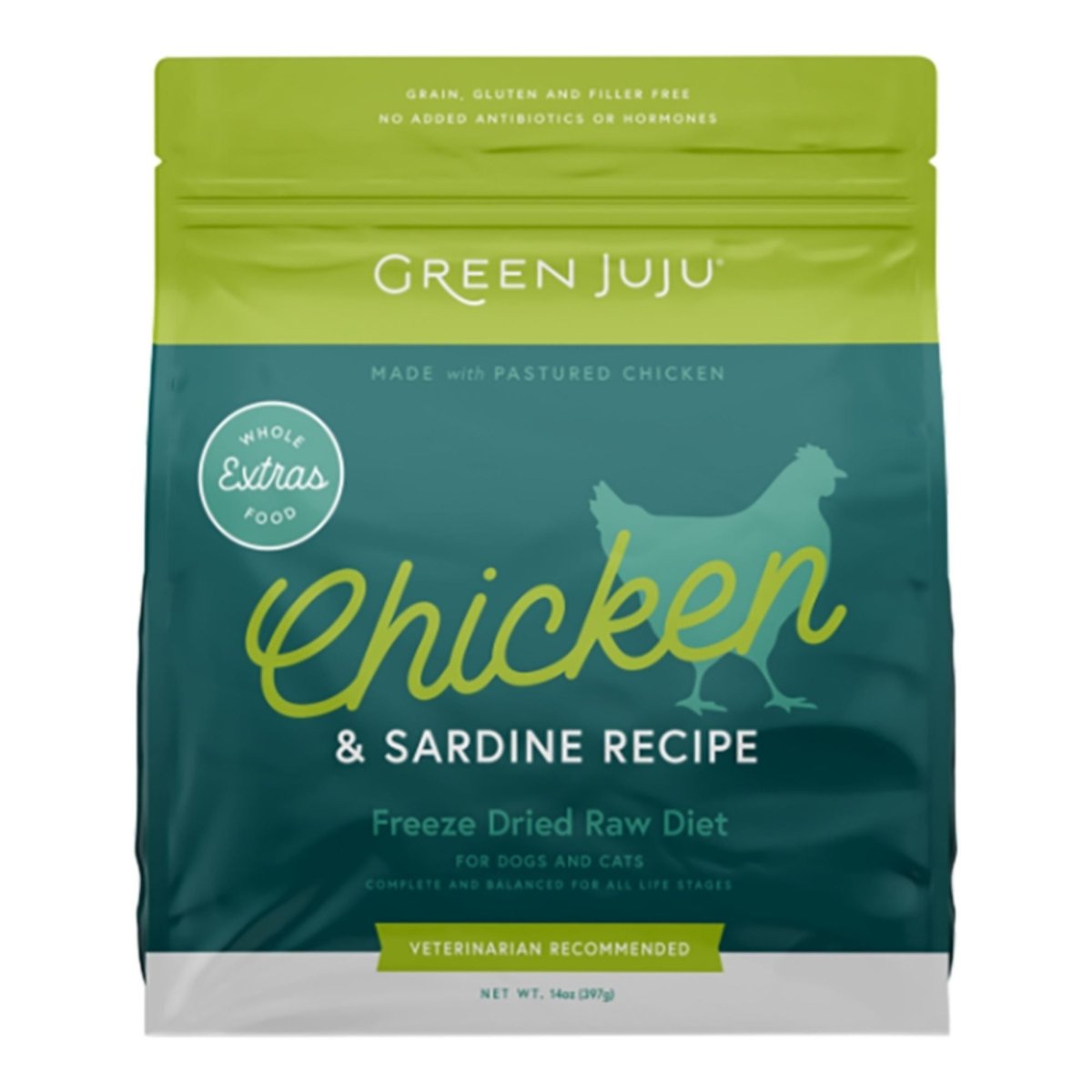 Green Juju Dog Freeze - Dried Grain Free Extras Chicken + Sardine Food 14oz. - Pets Perfect