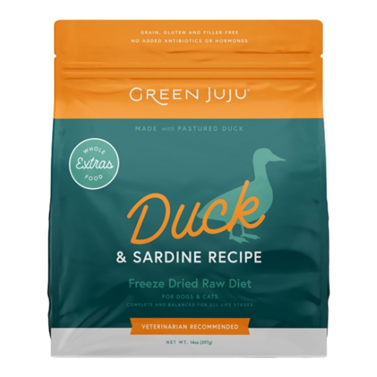 Green Juju Dog Freeze - Dried Grain Free Extras Duck + Sardine Food 14oz. - Pets Perfect