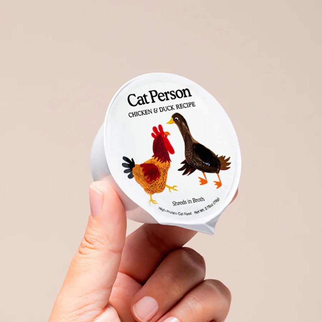 Cat Person Cat Bowl Booster Shreds In Broth Chicken & Duck 2.75Oz 24 Pack - Pets Perfect