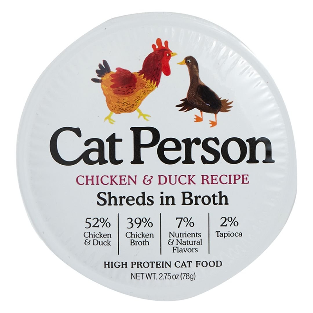 Cat Person Cat Bowl Booster Shreds In Broth Chicken & Duck 2.75Oz 24 Pack - Pets Perfect